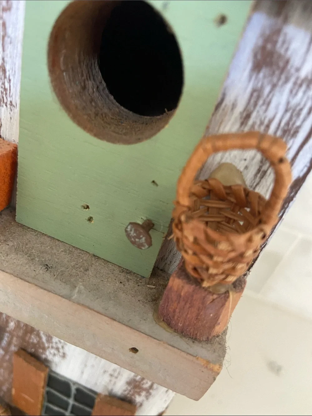 Handcrafted Rustic Green & Brown Birdhouse Decorative Accent